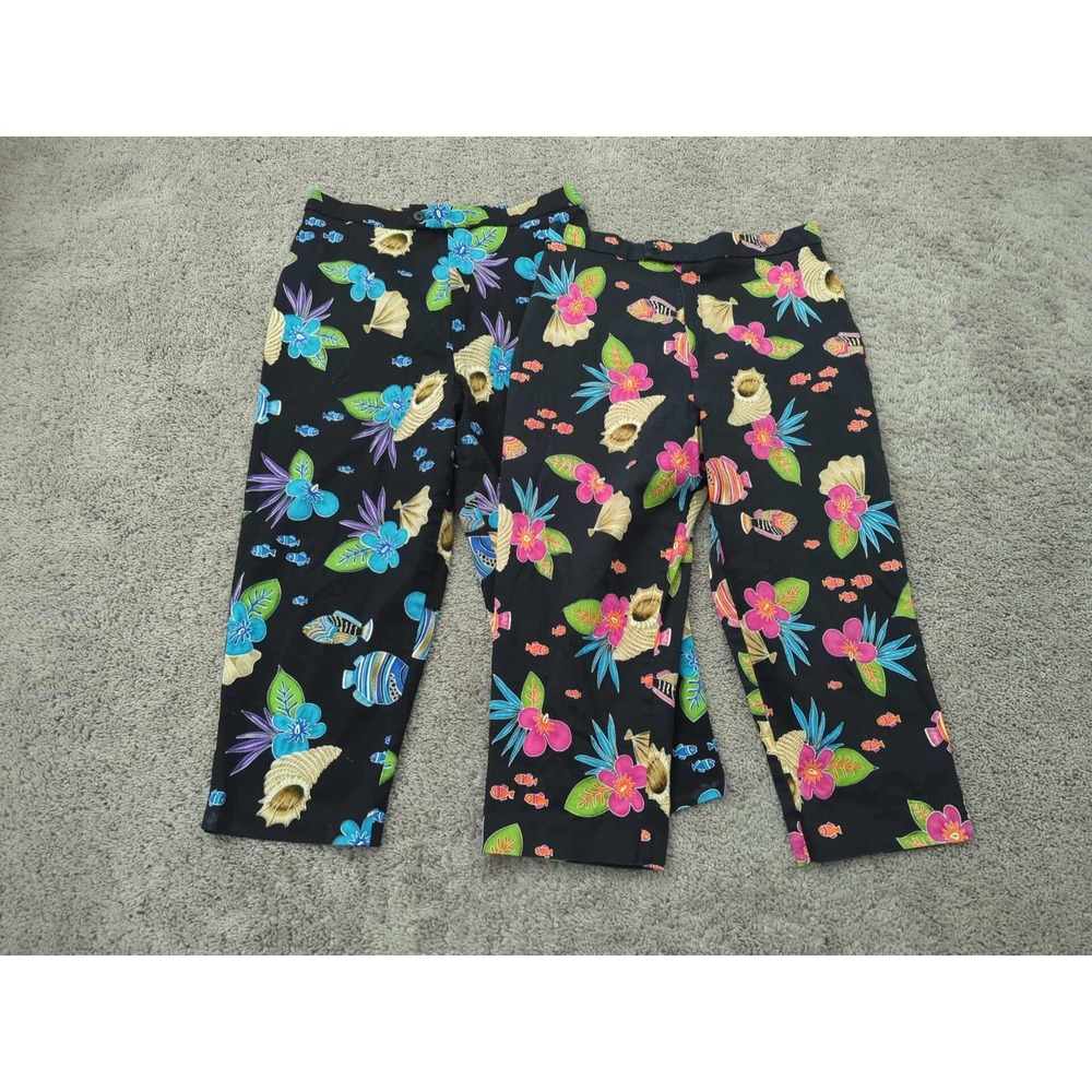 Briggs New York Capri Pants Womens 16 Black Underwater SeaLife Print Made in USA